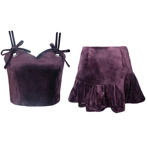 深紫色新款2021年秋季衬衣马甲两件套吊带抹胸丝绒鱼尾半身裙套装