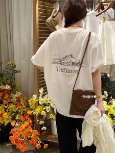 韩国八奶barnnet 宽松大版型白色纯棉短袖T恤夏季情侣tee男女同款