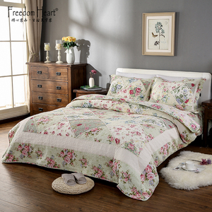 出口纯棉美式田园风格绗缝夹棉四件套床上用品被套床单床盖款式