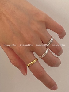 insoul2u韩国小众品牌简约百搭刻痕菱格开口纯银戒指日韩银饰