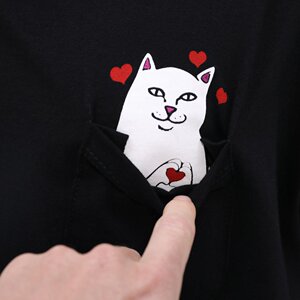 115Ripndip Tattoo中指贱猫有口袋短袖T恤Nermcasso恶搞印花比心