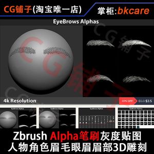 Zbrush Alpha笔刷素材灰度贴图/人物角色眉毛眼眉眉部眉梢3D雕刻