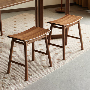 实木凳子北美黑胡桃木禅意新中式长方形短凳茶餐椅休闲功夫茶矮凳