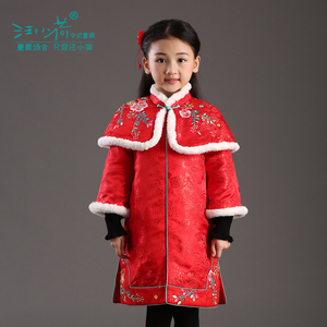汪小荷中式女童织锦缎唐装女孩过年装高端儿童冬季旗袍长袖130码