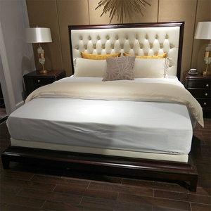 现代美式轻奢全实木床简约大户型别墅双人床头层真皮主卧床18米