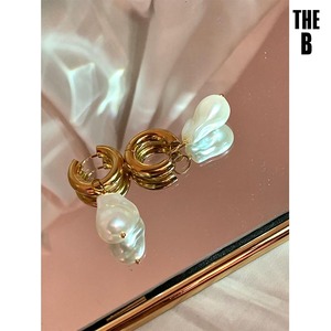 【THE B】异形珍珠耳坠 - 大颗巴洛克设计感气质复古高级耳环耳饰