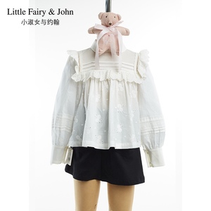 小淑女与约翰童装专柜正品娃娃领荷叶边灯笼袖白色纯棉公主衬衫女