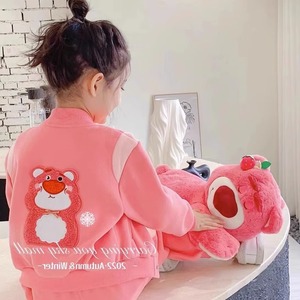 女童秋冬套装韩版女孩草莓熊棒球服儿童中大童加绒外套长裤两件套