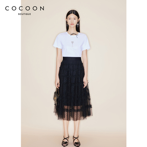 COCOON商场同款荷叶边半身裙女2023夏季新款网纱裙23205BC093355