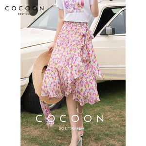 COCOON商场同款碎花裙子2023夏装新款女装法式小众甜美半身裙女