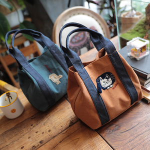 可变形 超实用 出口日本原单正品小猫手提包托特包布艺手拎包女包