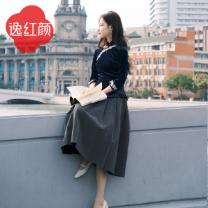 上海逸红颜 璃茉 2024年冬季新款半身裙女纯色A摆裙女书卷文艺风