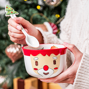 cybil圣诞陶瓷碗陶瓷勺子个性创意耐高温家用面碗汤碗早餐碗饭勺
