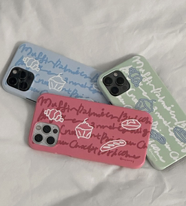 韩国代购 mazzzzy小众ins多色面包涂鸦光面菲林壳iphone手机壳保护套 cafée