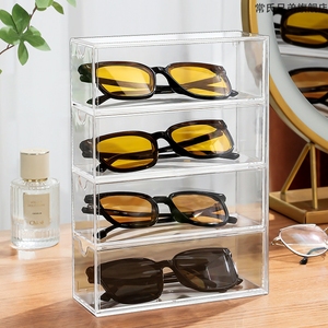 眼镜收纳盒亚克力抽屉墨镜展示防尘透明太阳镜日抛美瞳多格整理架