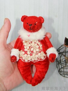 俄罗斯艺术家泰迪熊/猎奇复古红色迷你熊/15cm/收藏生日圣诞礼物