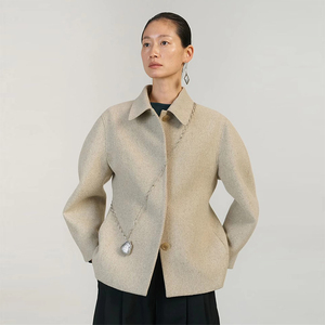 韩国AMOMENTO羊毛大衣女冬季2023新款呢子西装翻领短款毛呢外套女