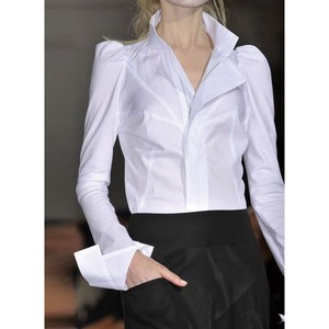 欧美名媛2023年春装新款翻领长袖设计感白色通勤衬衫时尚上衣女潮