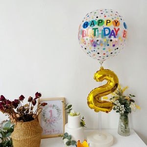 韩国ins4D立体网红波波球彩虹印花字母生日快乐透明飘空氦气球