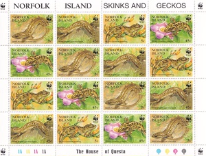 诺福克群岛 1996年动物保育WWF 壁虎邮票4套版张 SC#596
