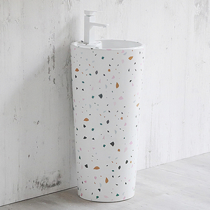 创意陶瓷立柱盆卫生间立式艺术洗脸盘一体落地式阳台洗手池小圆形