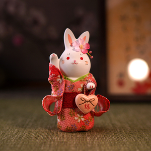 日本药师窑樱花和服兔子摆件日式和风女生陶瓷礼物生日结婚汽车载