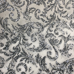 欧式金银灰粉白色高端透明花纹烫金亮片布料礼服表演服会场布蕾丝
