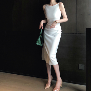 【小Q家】白色气质优雅晚礼服女宴会年会包臀显瘦连衣裙新款