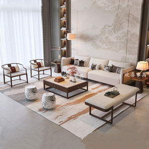 新中式实木沙发组合轻奢现代大小户型客厅样板房酒店白蜡木沙发