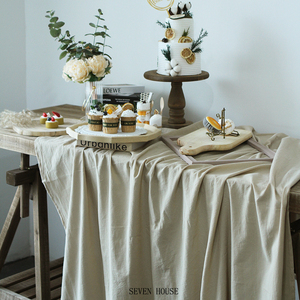 亚麻色枫糖色白色婚礼生日宴会甜品台签到台布幔桌布小红薯背景布