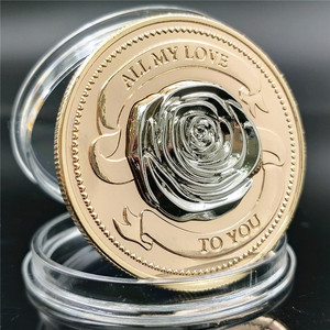 金银双色币玫瑰纪念币立体玫瑰爱情纪念币 双面高浮雕币镶嵌硬币