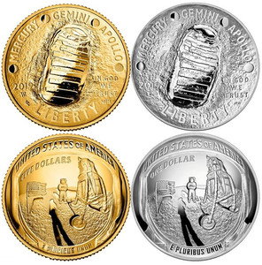 一对币2019美国航空航天纪念币阿波罗登月50周年纪念币探索月球币