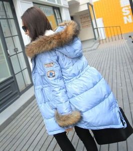 冬季韩版新款保暖女装大衣中长款棉衣棉服羽绒收腰贴布蓝色外套潮