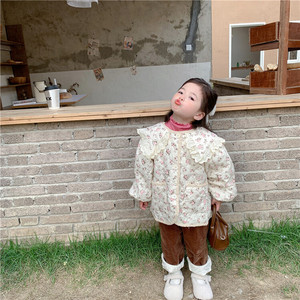 韩版女童碎花夹棉外套2022新款秋冬季儿童棉衣洋气薄款小女孩棉服