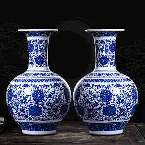 景德镇陶瓷器花瓶插花摆件青花瓷瓶现代中式家居客厅博古架装饰品