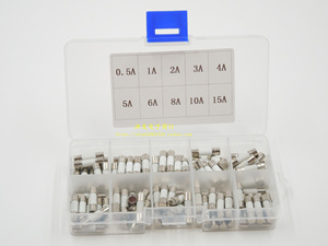 陶瓷保险丝管 5×20mm 0.5A-15A 100个快熔断型混装包元件盒 10种