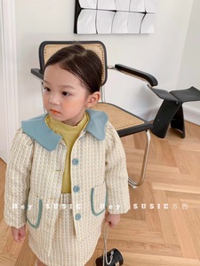 2021冬款韩版susie苏西夹薄棉外套＋短裙女童套装小童1-5岁两件套