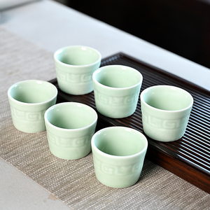 6只装功夫小茶杯陶瓷单个主人杯青花瓷玻璃茶具盏茶碗品茗杯泡茶