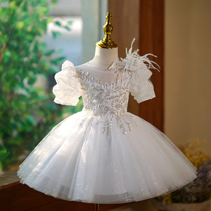 儿童礼服周岁公主裙花童婚礼小女孩白色婚纱女童钢琴主持人演出服