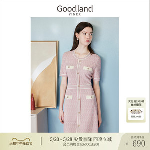 [名媛小香风]Goodland美地女装夏季时尚千鸟格图案连衣裙