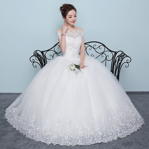 婚纱2024新款气质新娘简约齐地婚纱一字肩森系韩式小个子显瘦修身