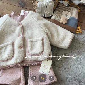 小鹿慕水织里童装2-6岁女宝冬新款棉衣羊羔绒蛋图案夹棉保暖外套