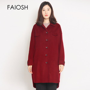 FAIOSH女装2021冬季新品时尚双面呢设计感中长款毛呢大衣205613C