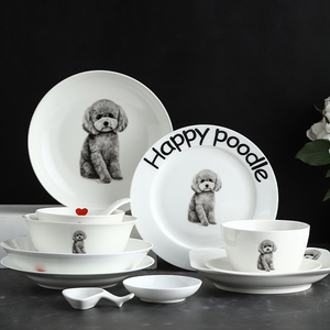 可爱灰色玩具贵宾犬狗狗周边创意宠物爱好者美食拍照盘子家用餐具