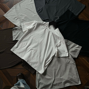 cleanfit夏季基础百搭通勤短宽Boxy版型休闲复古小领口短袖T恤男