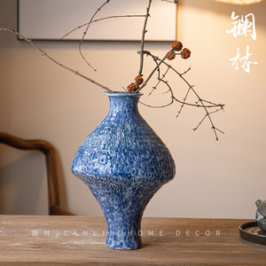 新中式现代简约陶瓷摆件餐桌卧室插花装饰品民宿酒店创意锤纹花瓶