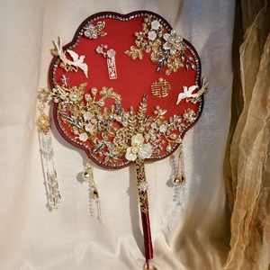 新娘团扇结婚中式婚礼成品扇子出嫁手工喜扇红色秀禾扇diy材料包
