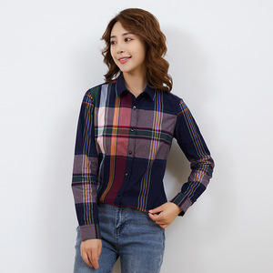 新款纯棉衬衫女式秋冬长袖格纹休闲时尚装韩版小众职业气质衬衣女