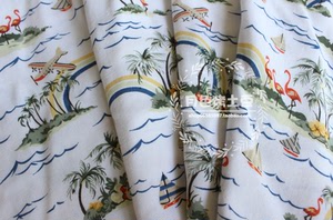 日本单宽松蝙蝠式连衣裙简洁优美火烈鸟夏威夷椰树椰风情彩虹帆船