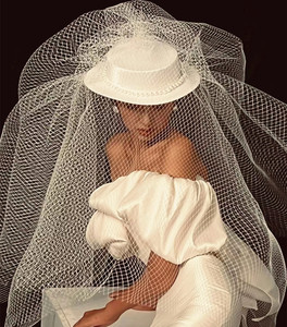 新款黑白色大网格硬纱头纱新娘结婚纱摄影拍照造型纱菱形网眼纱